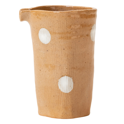 原创手工粗陶热橙釉波点公道杯