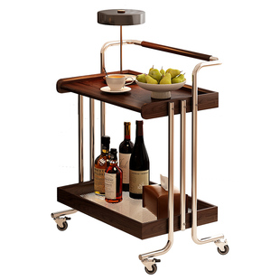小推车置物架实木可移动中古风沙发边几零食架茶几客餐厅新款收纳