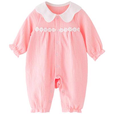 宝然婴儿连体衣新生纯棉纱布哈衣