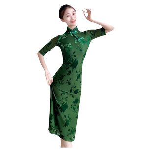 梵舒新款舞蹈旗袍改良款表演弹力国风高开叉古典舞舞蹈现代舞服装