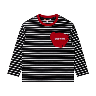 NOISY TEDDY26年春季新款时尚潮流儿童条纹圆领长袖T恤衫宽松舒适