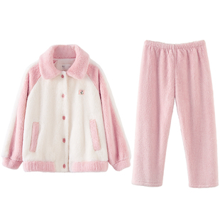 红豆儿童泡泡绒睡衣加厚男女孩甜美冬抗静电可外穿保暖家居服套装