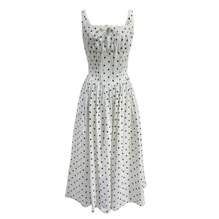 法式复古宫廷风长裙收腰显瘦黑色波点印花吊带连衣裙女夏度假裙子