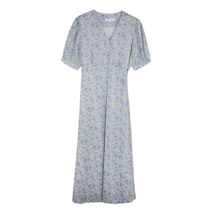 最小的海 韩版V领一片式连衣裙收腰显瘦夏季小清新中长款碎花裙女