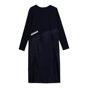 大码宽松休闲显瘦连衣裙女2026秋季新款中长裙设计感抽绳长袖裙子