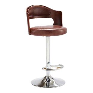实木吧台椅家用可升降高脚凳欧式旋转靠背酒吧椅现代简约前台吧凳