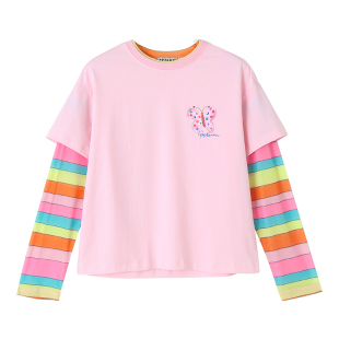 女童长袖T恤薄款2025新款夏季女孩网纱打底衫儿童假两件上衣童装