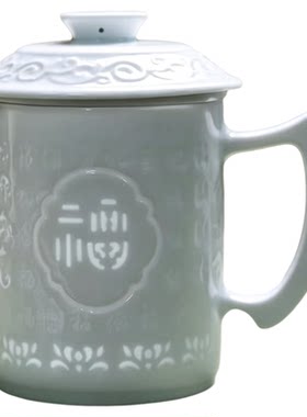 景德镇影青玲珑生肖带盖茶水杯