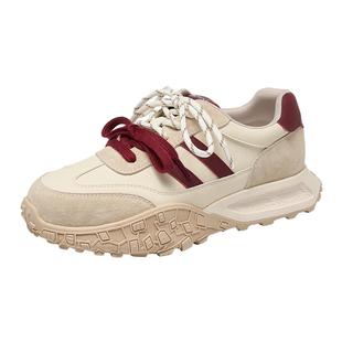 达芙妮红色德训鞋女款冬季厚底2026新款运动鞋增高鞋子加绒老爹鞋