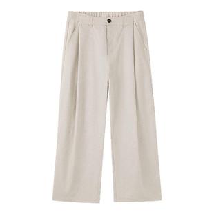 WHIMNOTION 解构腰头进口亚麻混纺长裤宽松直筒老钱风抗皱休闲裤