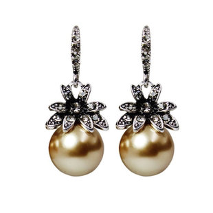 欧美风复古时尚气质满钻花朵仿珍珠圆球水滴耳环耳饰夸张大耳坠女