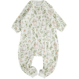 安旦春夏新款七分袖睡袋 儿童双层竹棉纱布分腿连体衣睡袋