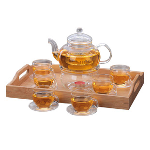 加厚耐高温玻璃花茶壶透明过滤水果精致煮茶器小号茶具套装赠蜡烛