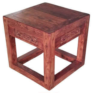 全实木高方桌四方型木头雕花餐桌老榆木正方桌子石头假山摆件底座