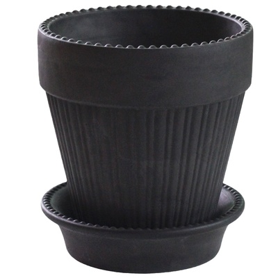 侘寂风黑色水泥花盆北欧