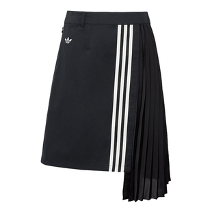 adidas阿迪达斯不对称百褶裙秋女三叶草斜纹布褶饰半身裙 LF2339
