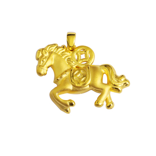 硬金黄金小飞马吊坠男士 本命年生肖马足金999马上有钱币纯金挂坠
