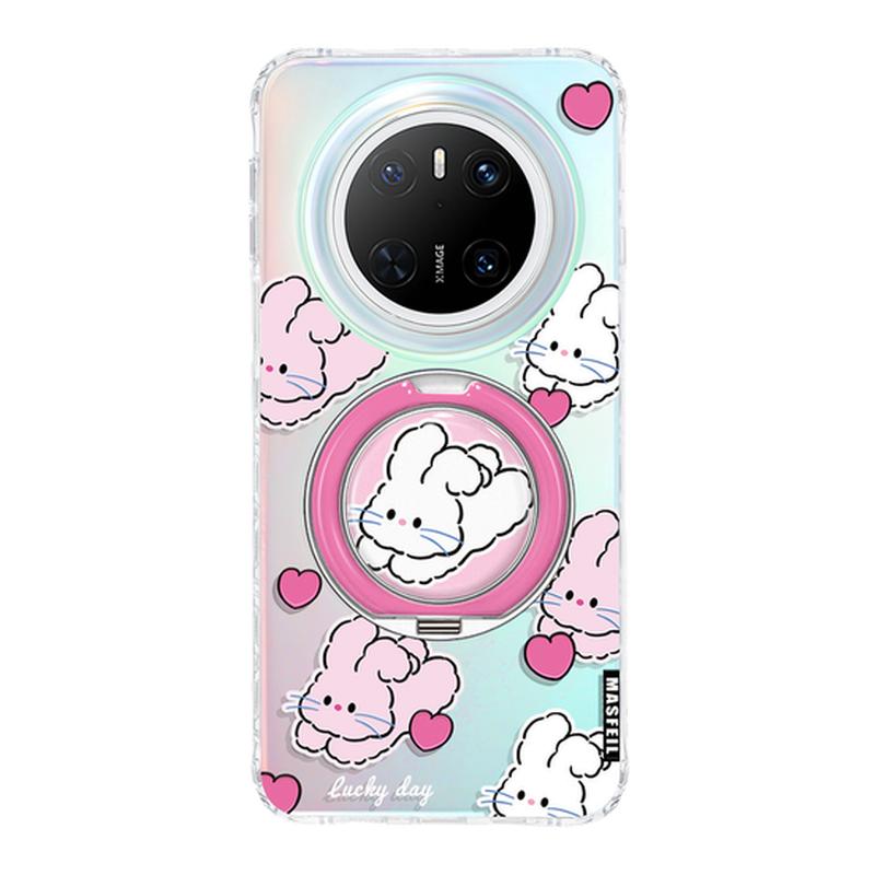 ZHIZHE×爱心小兔子适用华为Mate60Pro手机壳带支架新款mt70por+支点套防摔Lo9高级感mete可爱女全包