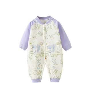 婴儿连体衣春秋冬款新生儿衣服40克夹棉无骨宝宝对扣哈衣爬服睡衣