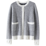 爱不释手~100%山羊绒开衫女圆领纯羊绒毛衣浮雕纹理针织开衫秋冬