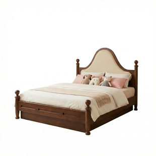 喜力美床头软包靠背储物床1.2米单人床美式实木床儿童床公主床