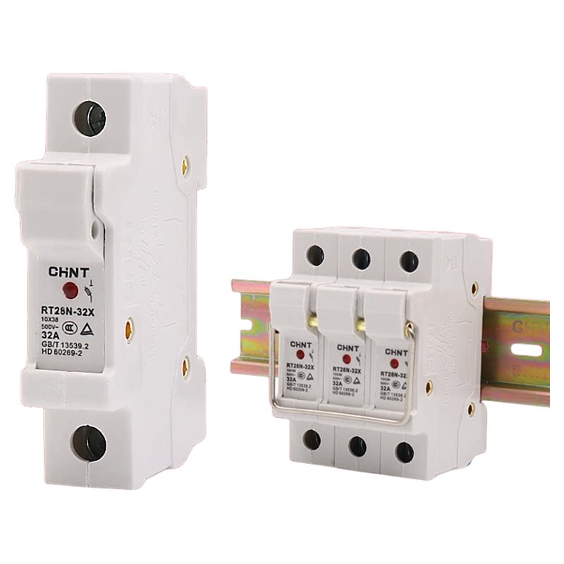 正泰RT18 28-32X 1P安装2P导轨3P陶瓷保险丝熔断器底座灯10*38mm