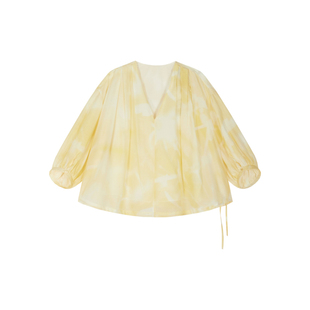 【0压系列】LESS印花中袖衬衫女V领度假风双层短款上衣2O5211530