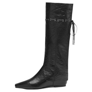 millies妙丽真皮复古叠叠靴两穿女靴2025年冬季新款加绒瘦瘦靴子