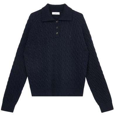 【宋佳明星同款】Hazzys哈吉斯翻领绞花毛衫女秋冬针织衫