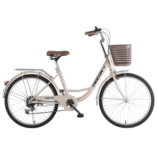 飞鸽女士自行车女款成人轻便上班通勤车26实心胎老式复古亲子单车
