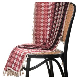 红白格子提花流苏窗帘复古民族风喜庆半遮光厨房帘摩洛哥飘窗隔断