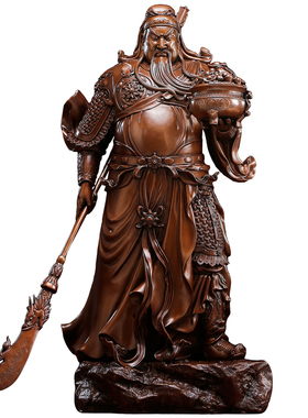 紫铜提刀武财神关公神像招财摆件