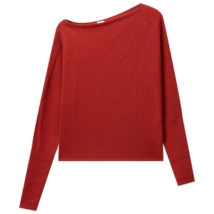 【新品】Woolmark认证OCHIRLY欧时力纯羊毛一字斜肩毛衣2026春季