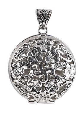 莲花复古风S925银吊坠镂空个性可打开香囊吊坠嘎乌盒项链男女挂饰