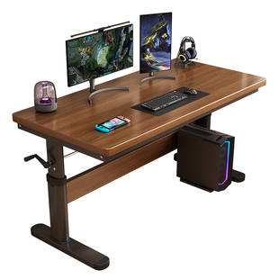升降电脑桌台式实木桌子家用书桌工作台简约办公学习桌双人电竞桌