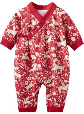 [梅尔卡特]aqpa新生儿婴儿衣服纯棉春秋新年红满月宝宝连体衣哈衣
