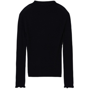 冯下文ES全针织衫女春秋薄款内搭修身羊毛打底衫圆领显瘦紧身上衣