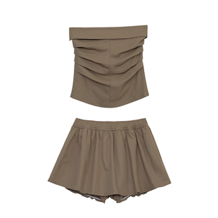 荒荒家抹胸半身短裙两件套装2025夏季韩版无袖外穿背心褶皱小裙女