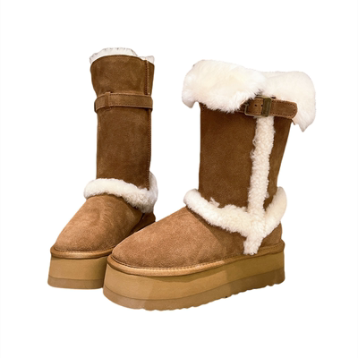 高筒雪地棉靴厚底松糕毛毛靴女鞋