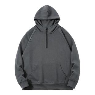 TBKL原创 连帽半拉链卫衣男重磅秋冬加绒上衣纯色复古夹克外套潮