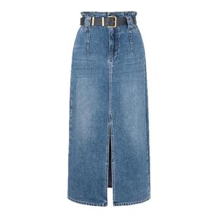 郁香菲牛仔半身裙女气质通勤秋季时尚开叉显瘦高腰中长款直筒裙