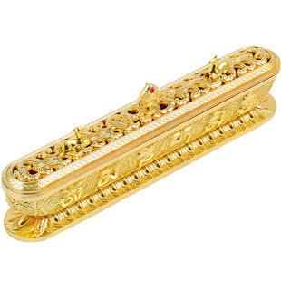 八吉祥卧香炉黄铜色家用室内复古西藏式线卧式香薰盒金色香炉摆件