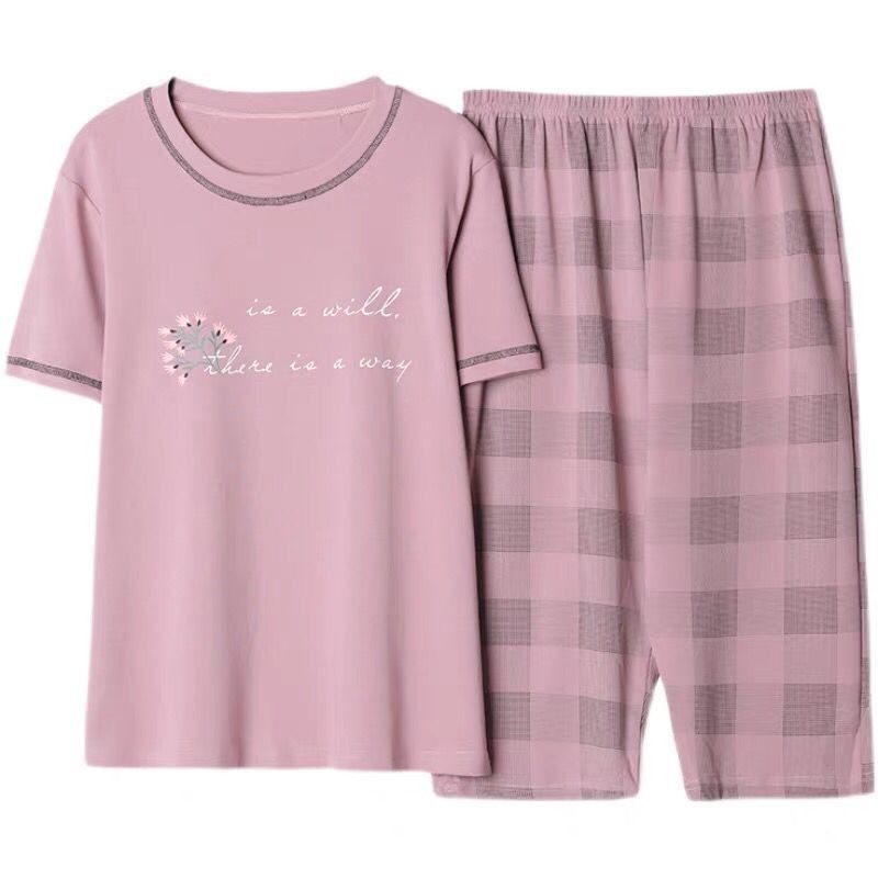中老年人妈妈睡衣女夏季纯棉短袖