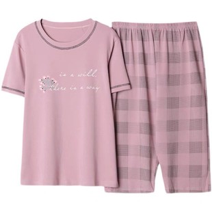 中老年睡衣女夏季纯棉短袖七分裤薄款夏天家居服套装中年妈妈新款