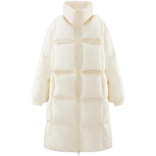 太平鸟女装中长款撞色羽绒服小个子面包服冬宽松羽绒外套