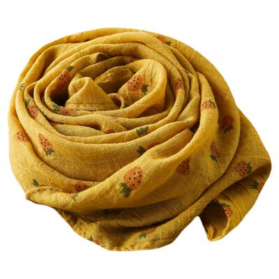 棉麻围巾女秋冬保暖姜黄色草莓