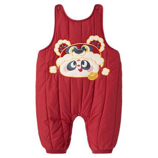 dudujia宝宝背带裤男童童装女童裤子婴儿新年衣服红色男童拜年服a