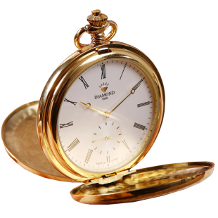 上海钻石牌怀表手动机械手表复古双翻盖镀金男款女士中老年挂表