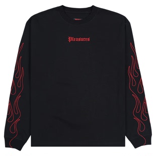 PLEASURES  百搭高街设计感袖管火焰图案刺绣长袖T恤男女同款