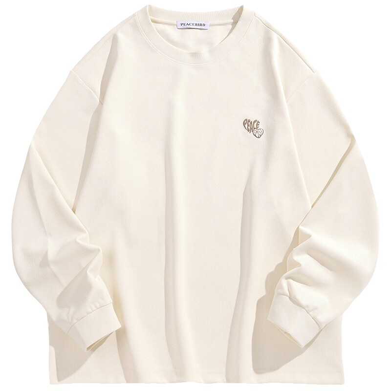 太平鸟男装立体肌理感长袖T恤圆领刺绣打底衫舒适重磅体恤